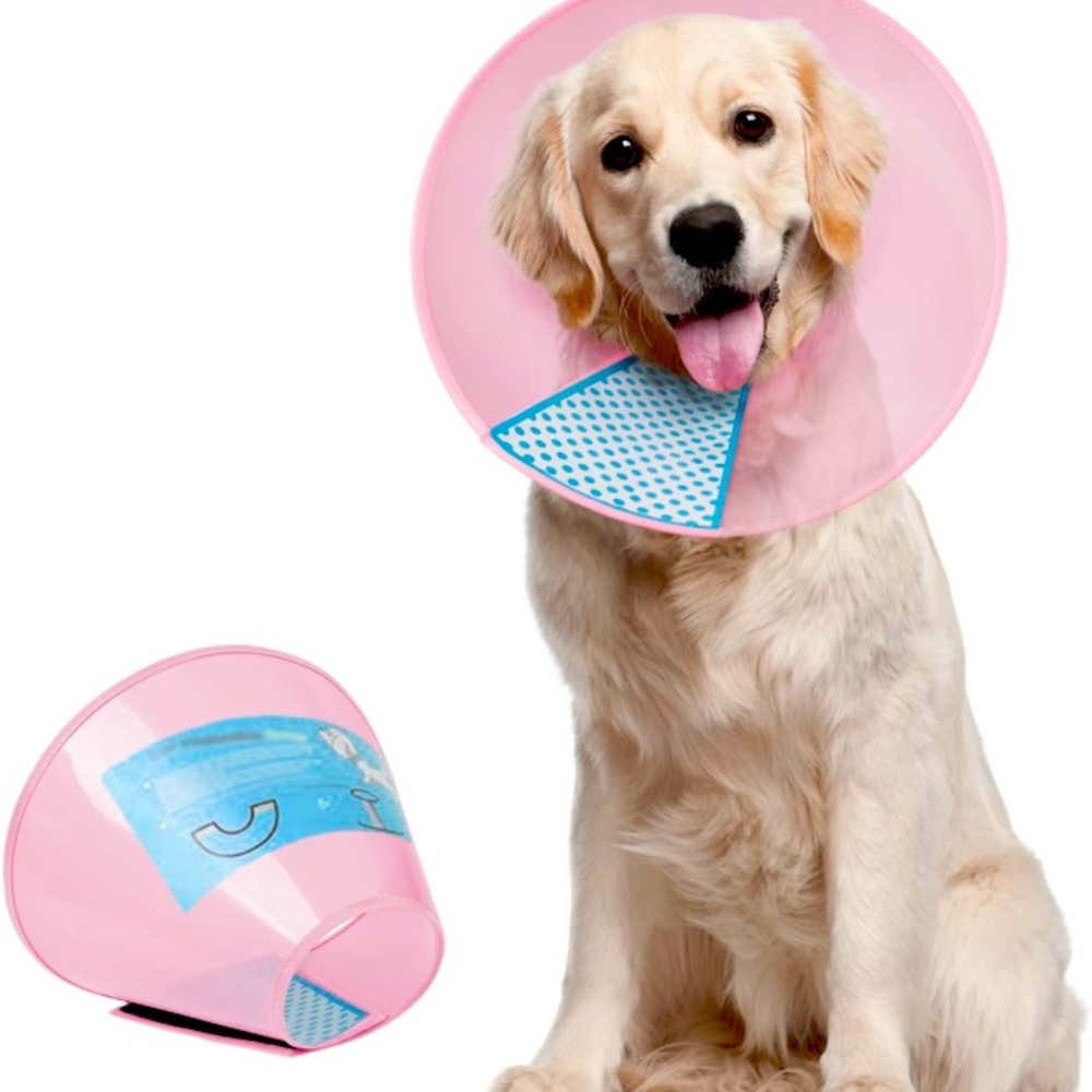 Supet Dog Cone Adjustable Pet Cone Pet Recovery Collar, L, pink